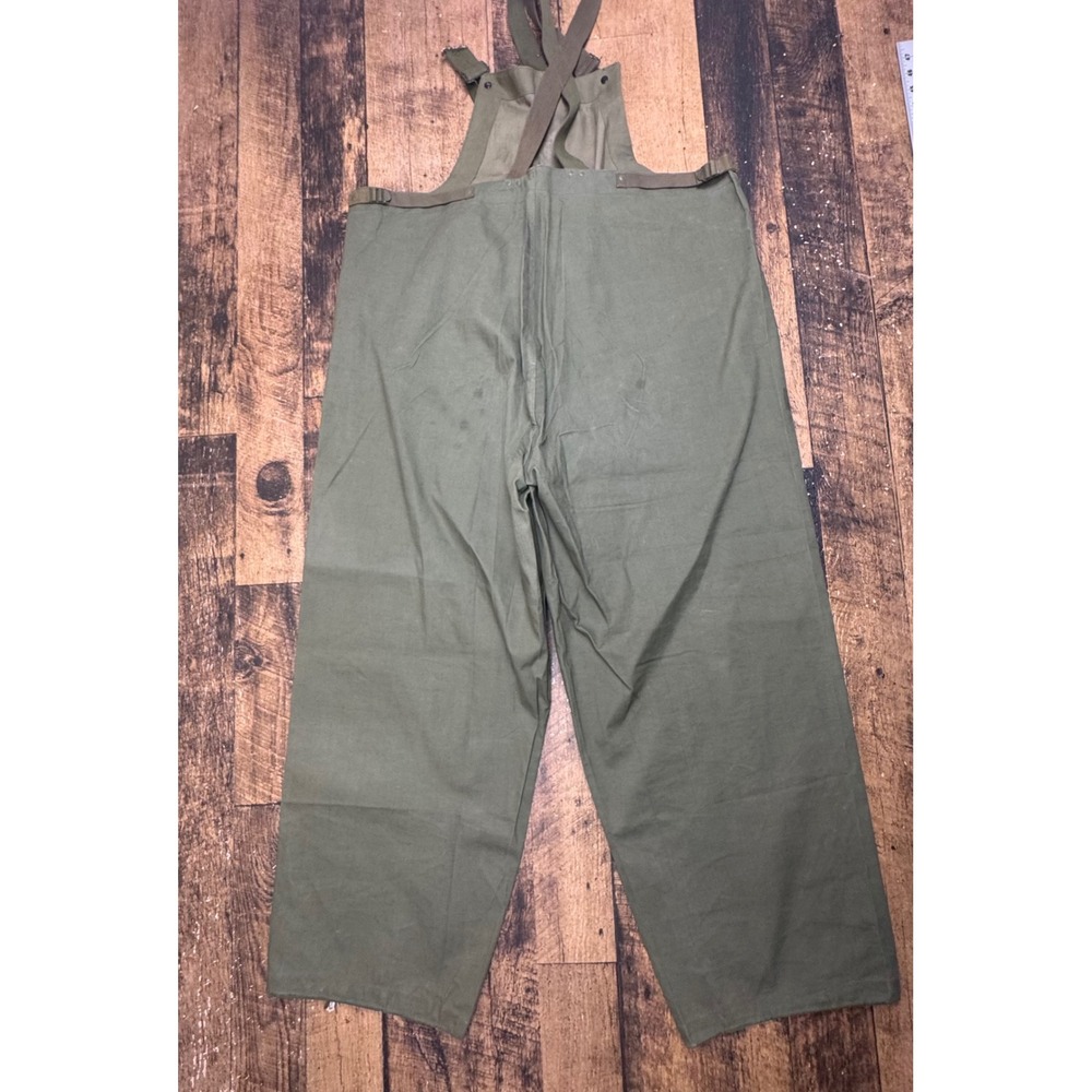 Vintage US Navy Bib Overalls Pants Dungarees Olive Green Cotton Talon Zipper L - Picture 11 of 13